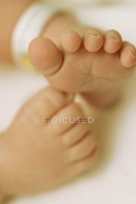 Cropped closeup view of naked little baby feet — Stock Photo