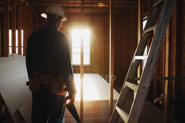 Construction Worker indoors — Stock Photo