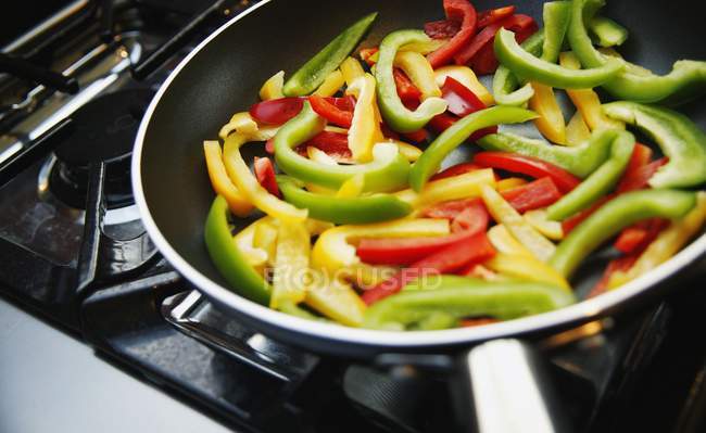 Bell Peppers In Pan — Stock Photo