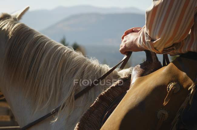 Cowboy man Horseback Riding — Stock Photo