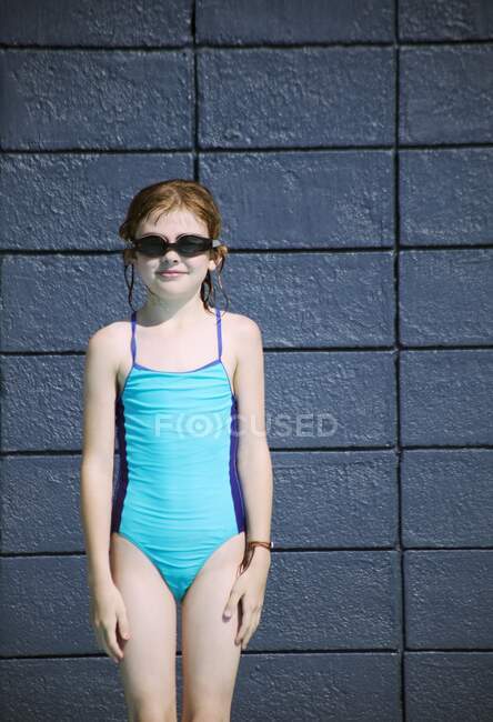 Portrait of Cute Little Girl In A Bathing Suit — Stock Photo