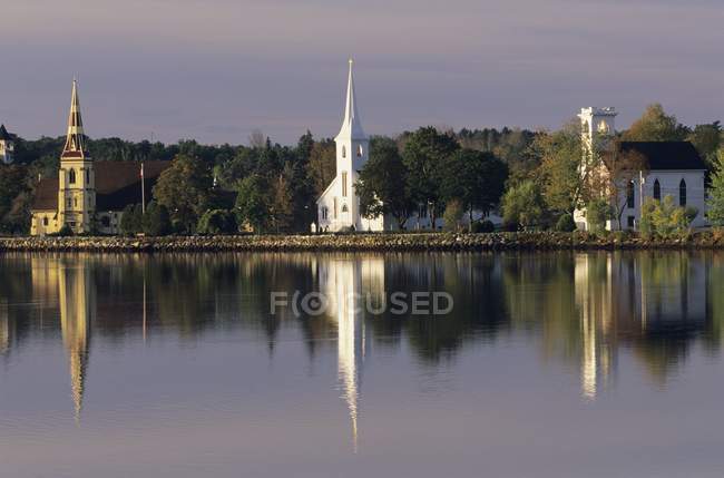 Tre chiese, Mahone Bay, Nuova Scozia, Canada — Foto stock