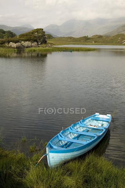 Bateau à rames stationné sur le lac — Photo de stock