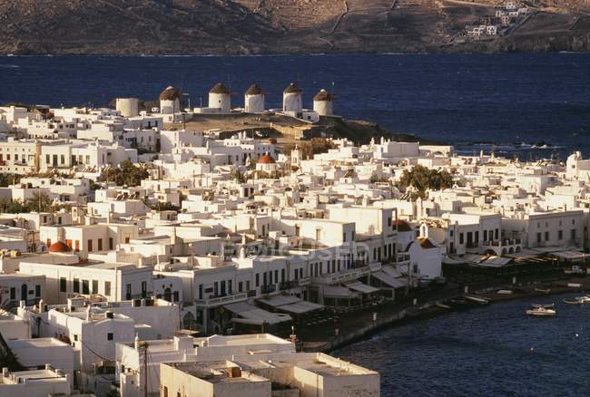 Overview Of Mykonos  surrounded by water — Stock Photo