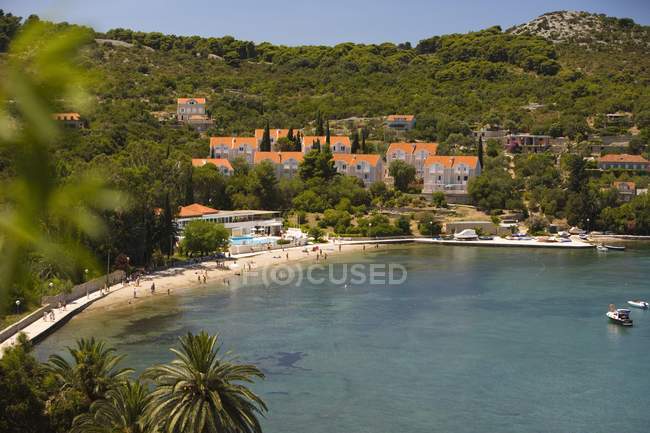View of habour with sand beach — Stock Photo