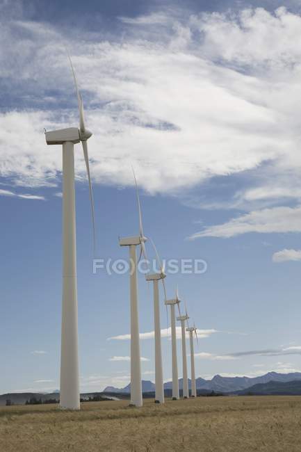 Вітрові турбіни поспіль — стокове фото
