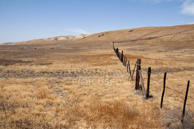 Cerca Ao longo da grama marrom — Fotografia de Stock