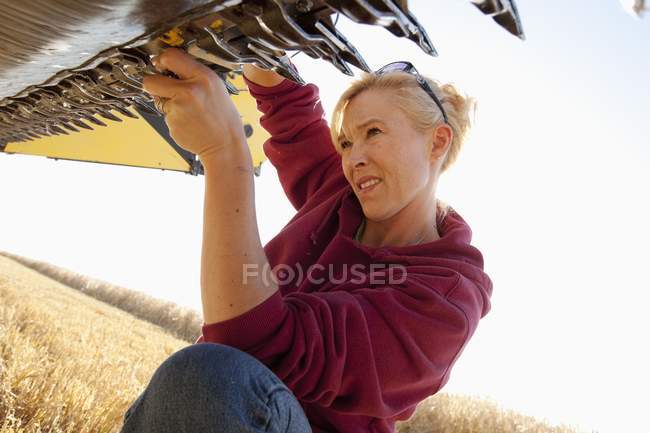 Mulher trabalha na fazenda — Fotografia de Stock