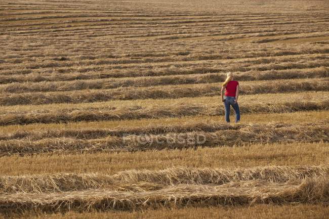 Woman Stands In Field — Stock Photo