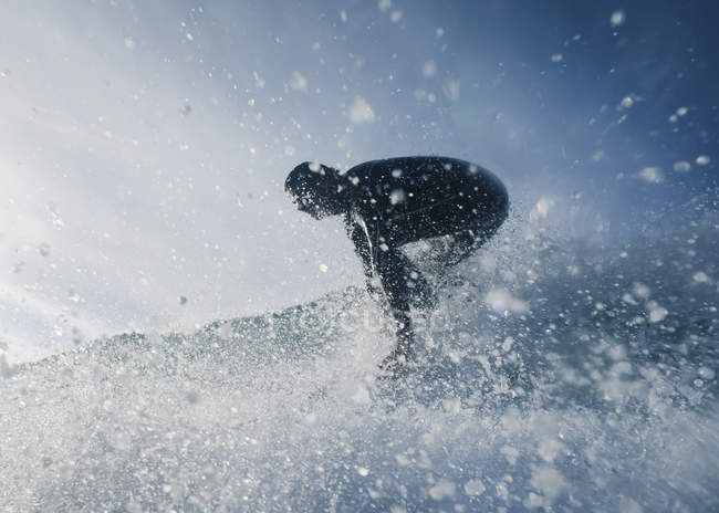 Adult extreme athlet on surfing board. Tarifa, Cadiz, Andalusia, Spain — Stock Photo