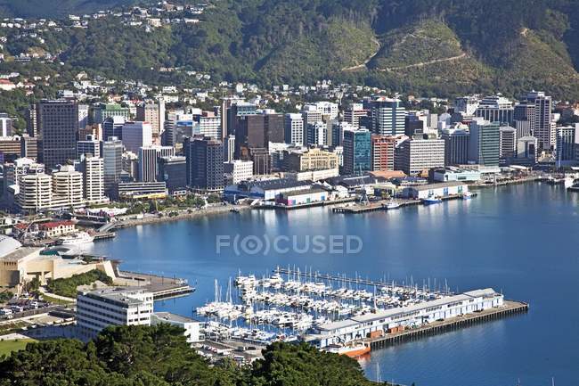 Harbor and view of buildings — Stock Photo