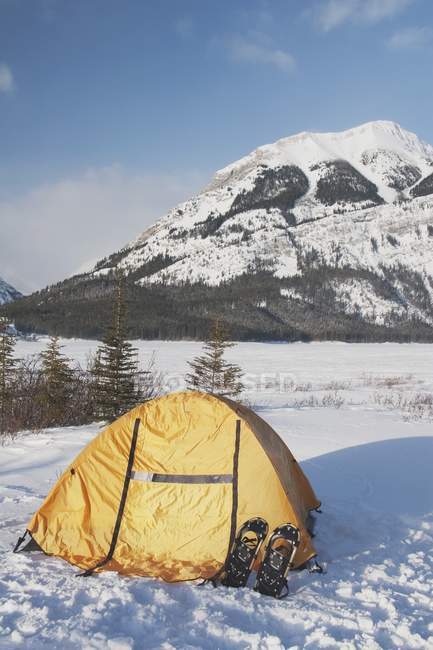Tenda no prado coberto de neve — Fotografia de Stock