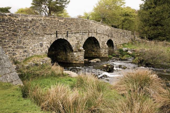 Un puente de piedra que cruza un río - foto de stock