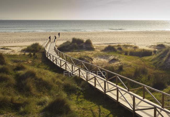 Una passerella di legno che conduce alla spiaggia di Dos Mares — Foto stock