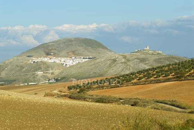 Hilly village with houses — Stock Photo