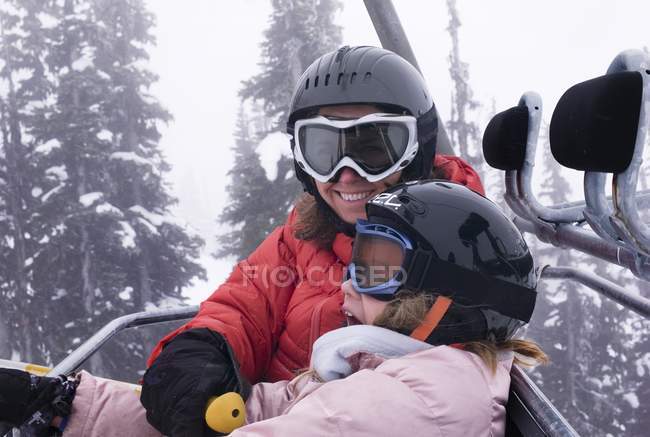 Two Skiers On Chairlift — Stock Photo