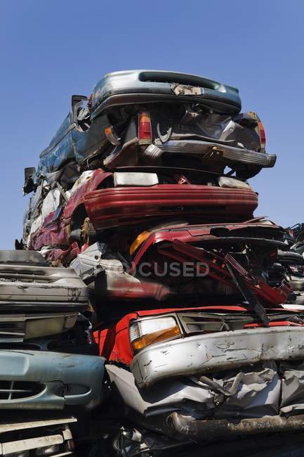 Stacked And Crushed Automobiles — Stock Photo