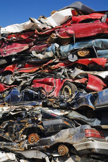 Stacked And Crushed Automobiles — Stock Photo