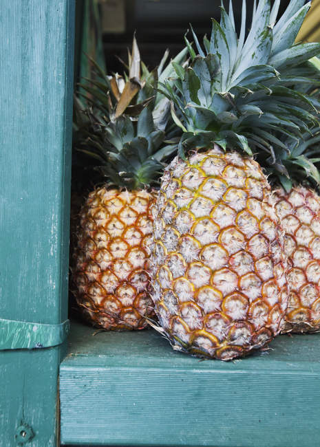 Pineapples displayed in window — Stock Photo