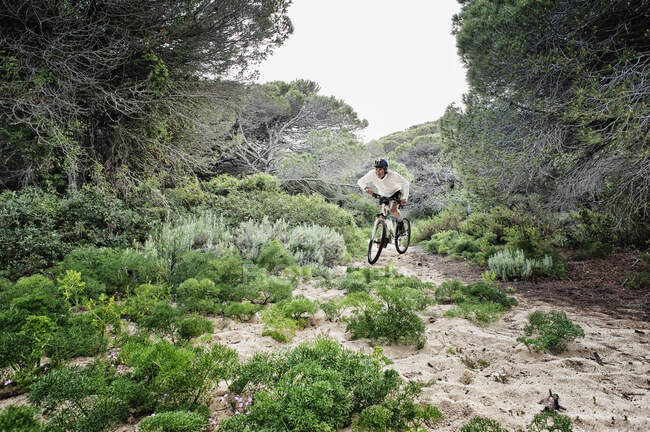 Cycling over rugged terrain; Tarifa cadiz andalusia spain — Stock Photo