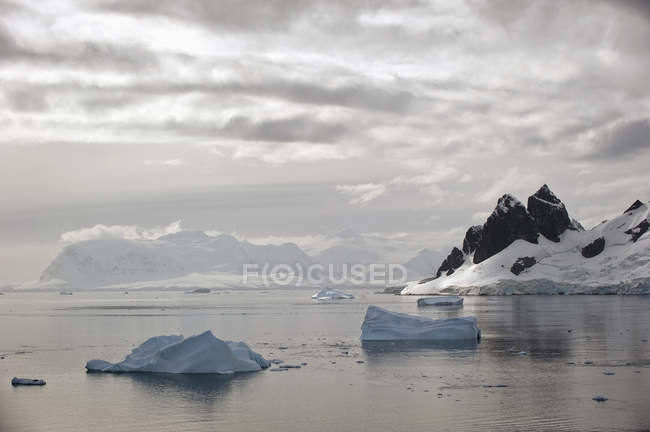 Iceberg e montagne lungo la costa — Foto stock