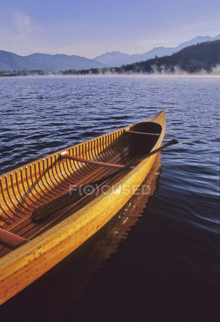 Canoa di legno con pagaie — Foto stock