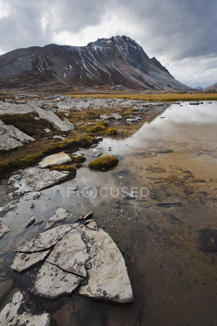 Montagne reflétée dans un étang alpin — Photo de stock