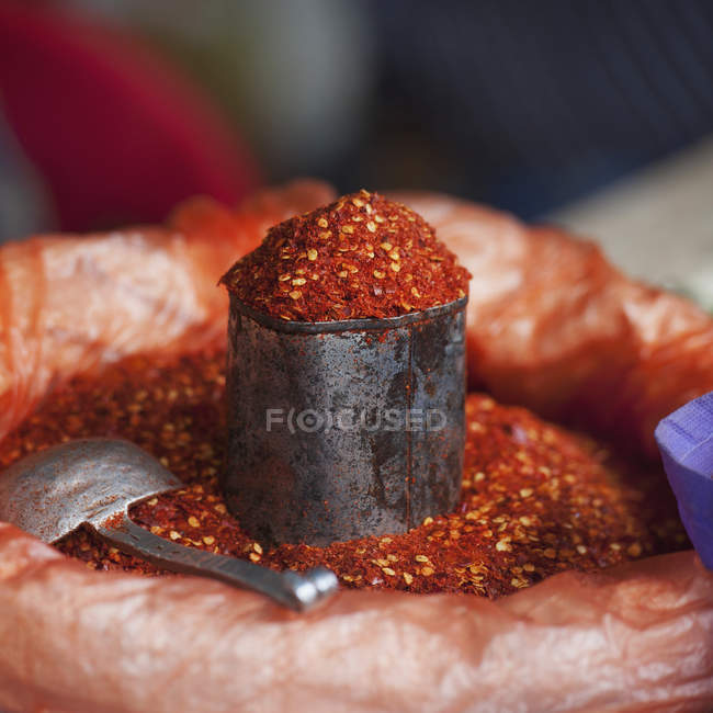 Poudre de chili dans un récipient — Photo de stock