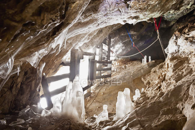 Rigged Gated Winter Alberta Cave Mouth — Stock Photo