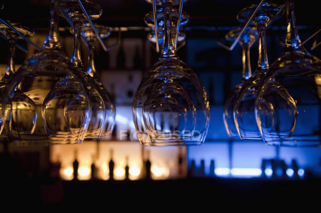 Glasses Hanging In A Bar — Stock Photo
