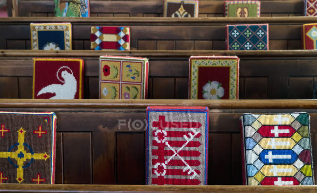 Wooden benches in church — Stock Photo