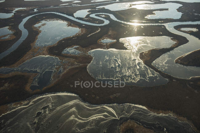 Vue aérienne des étangs gelés — Photo de stock