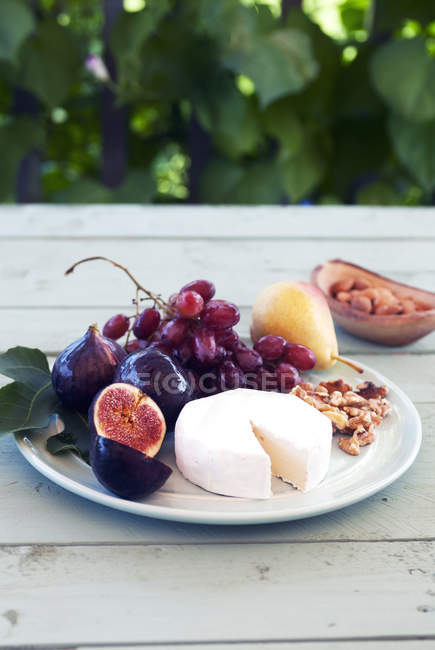 Plateau de fruits et fromage — Photo de stock