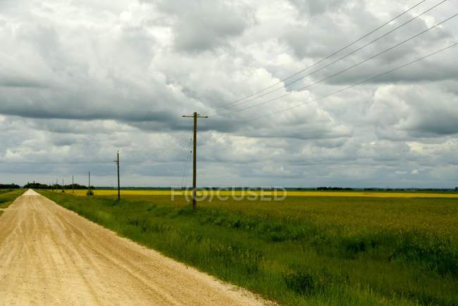Linhas de energia e estrada — Fotografia de Stock