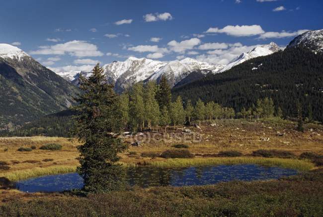 Pond And Mountains With Snow — Stock Photo