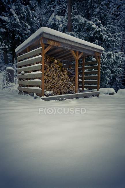 Cabane en bois avec bois — Photo de stock