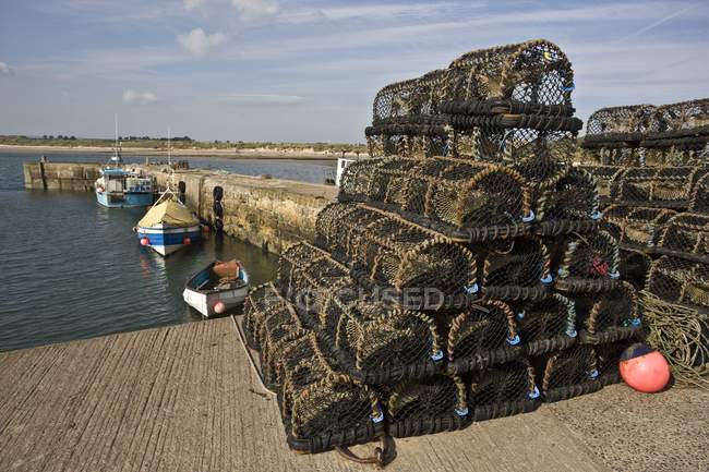 Lobster traps at harbor. Burnmouth, Scottish Borders, Scotland — Stock Photo