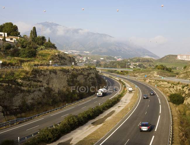 Aerial view of road with cars — Stock Photo