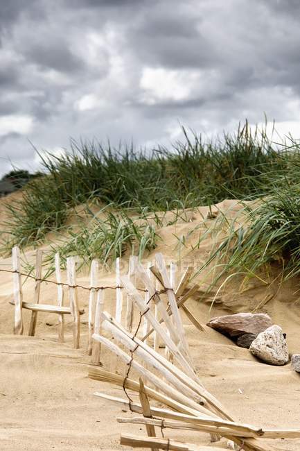 Broken Fence In Dune, South Shields, — Stock Photo