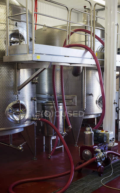 Exploitation viticole et cuves de fermentation au vignoble — Photo de stock