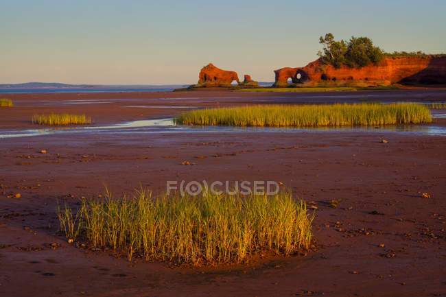 Marea baja en el norte de Medford a lo largo de la costa de la cuenca de Minas al atardecer; Nueva Escocia, Canadá - foto de stock