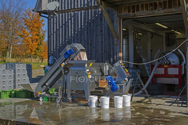 Maschinen zur industriellen Traubentrennung auf einem Weinberg — Stockfoto
