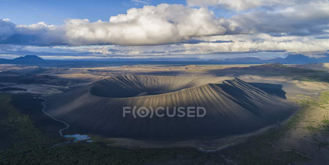 Panoramic image of an extinct volcano in the Lake Myvatn region; Iceland — Stock Photo