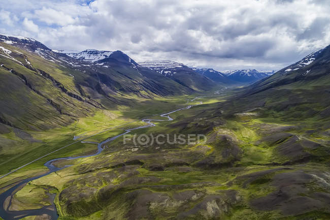 Aerial view of the rugged landscape of Northern Iceland; Iceland — Stock Photo