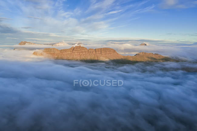Aerial view of the West Fjords from above the clouds; Djupavik, West Fjords, Iceland — Stock Photo