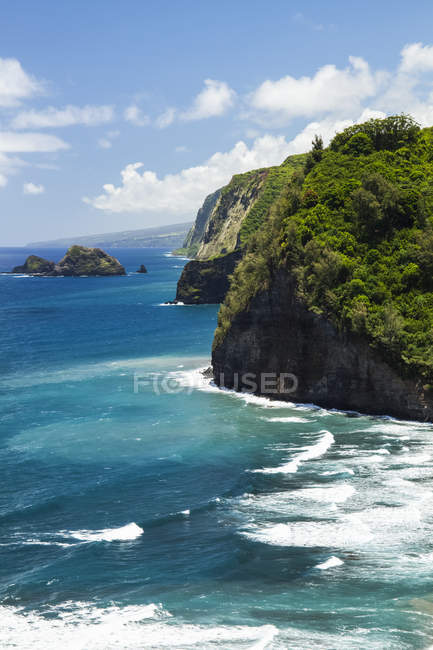 Мальовничим видом на берегову лінію Hamakua від trailhead сторожі, Pololu долина, північному регіоні Kohala, острові Гаваї, Гаваї, США — стокове фото
