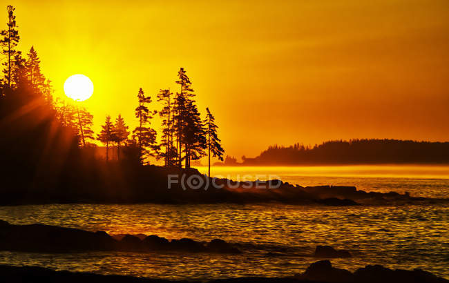 Salida del sol brillante a lo largo de la costa de Port Clyde, Cushing, Maine, EE.UU. - foto de stock