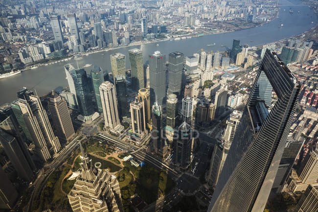 Vista aérea de Pudong, Shanghai, China - foto de stock