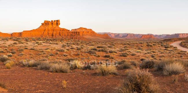 Scenic view of Valley of the Gods, Seven Sailors sandstone formation, stitched composite; Utah, United States of America — Stock Photo