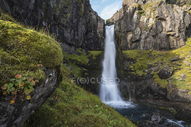 Scenic view of beautiful Fardagafoss waterfall; Iceland — Stock Photo